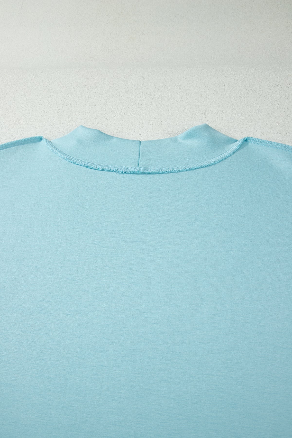Mist Blue Solid Color Mock Neck Half Sleeve Top Plus Size 2pcs Short Set