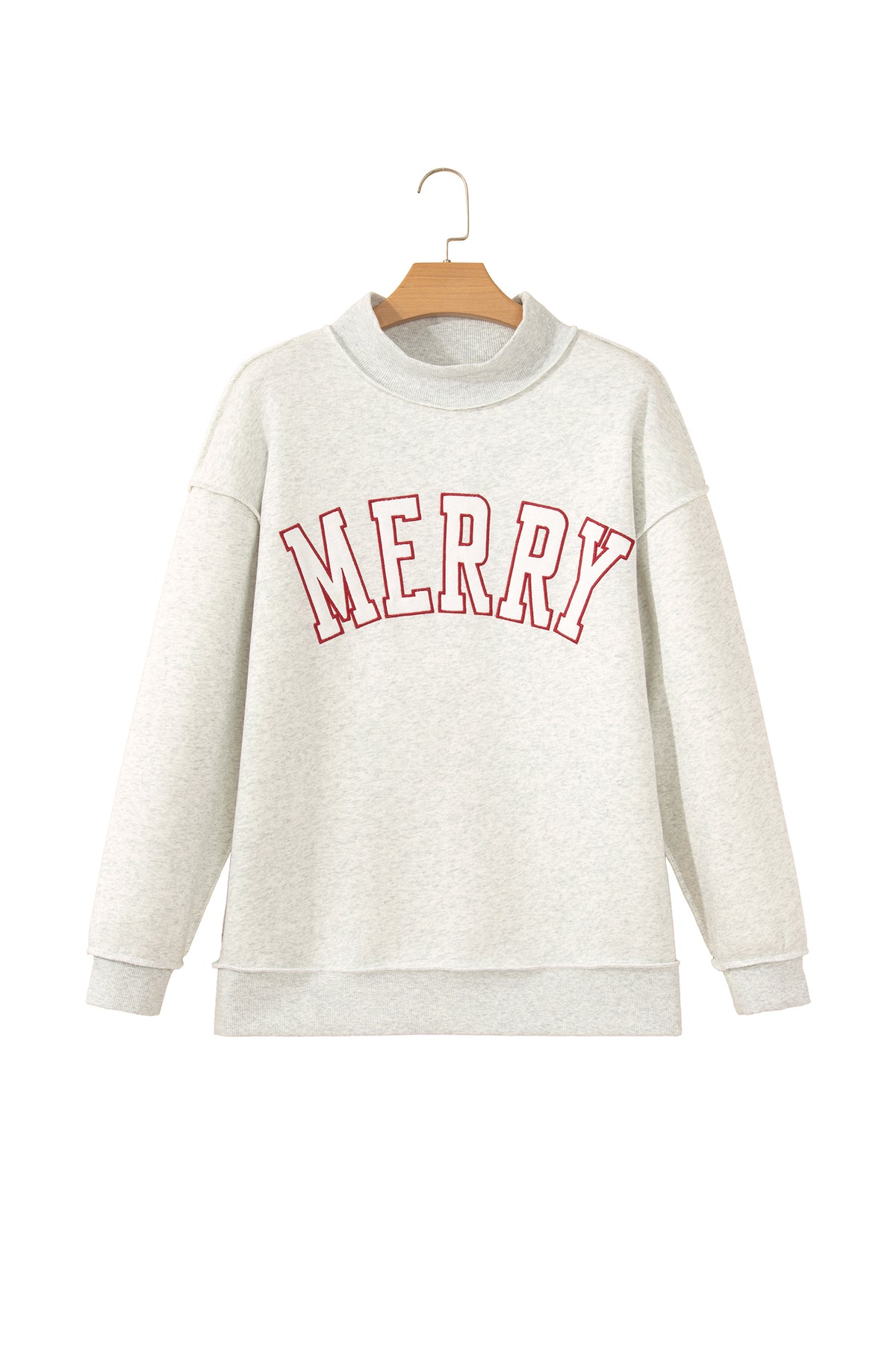 Gray MERRY Embroidered Letter High Neck Tunic Pullover Sweatshirt