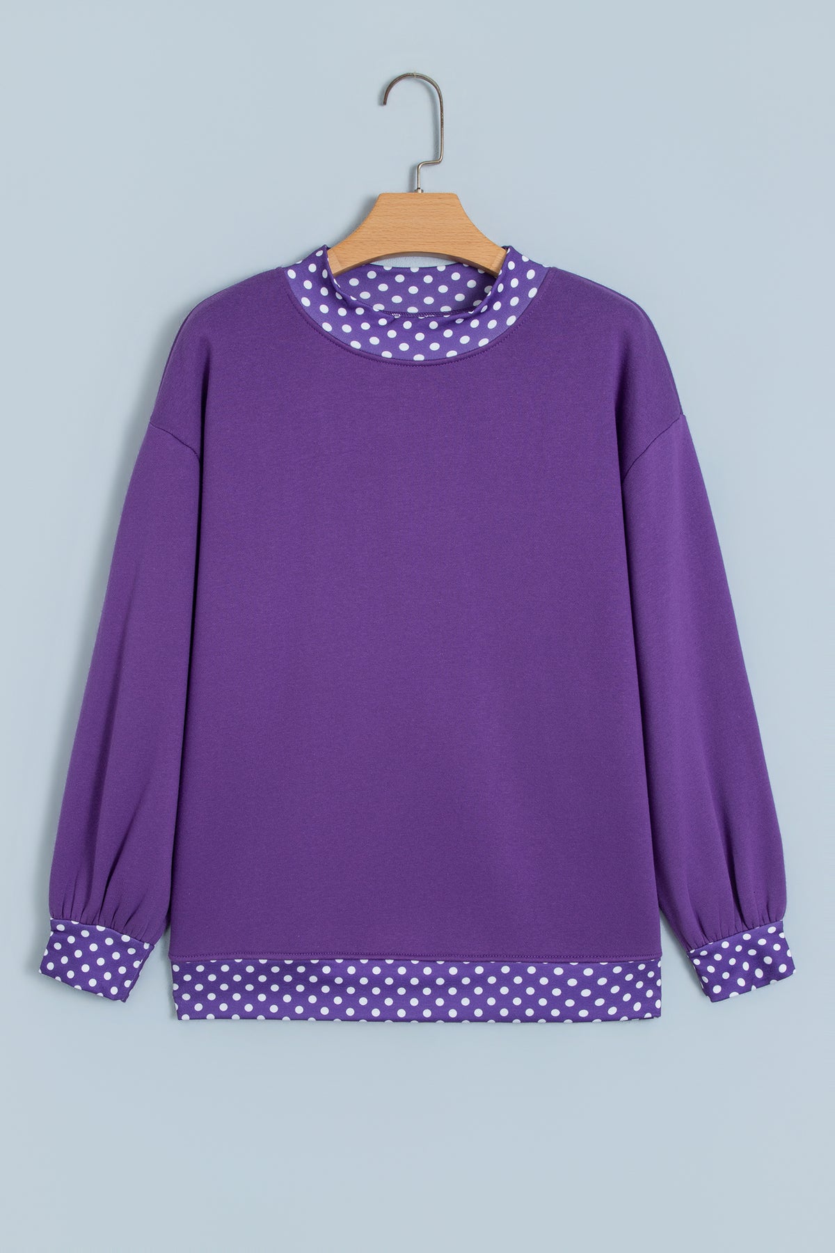 Brown Colorblock Polka Dot Contrast Trim Oversized Sweatshirt